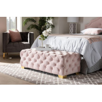 Baxton Studio TSFOT028-Light Pink/Gold-Otto Avara Glam and Luxe Light Pink Velvet Fabric Upholstered Gold Finished Button Tufted Bench Ottoman